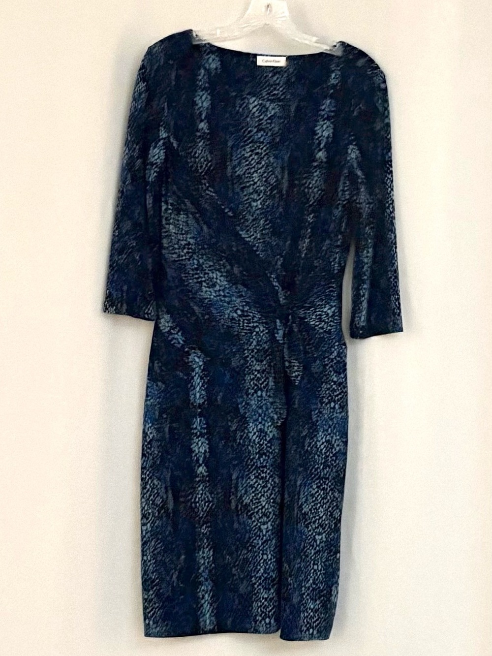 Calvin Klein Blue Patterned Wrap-Effect Midi Dress